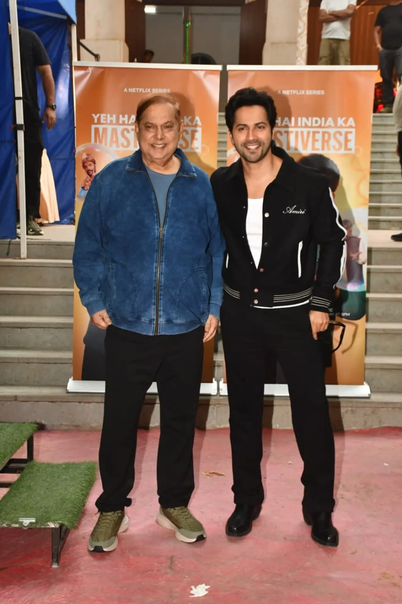 Varun Dhawan was seen making rare appearance with his dad David Dhawan in the city. the Border 2 actpr looked dapped in black and white attire.